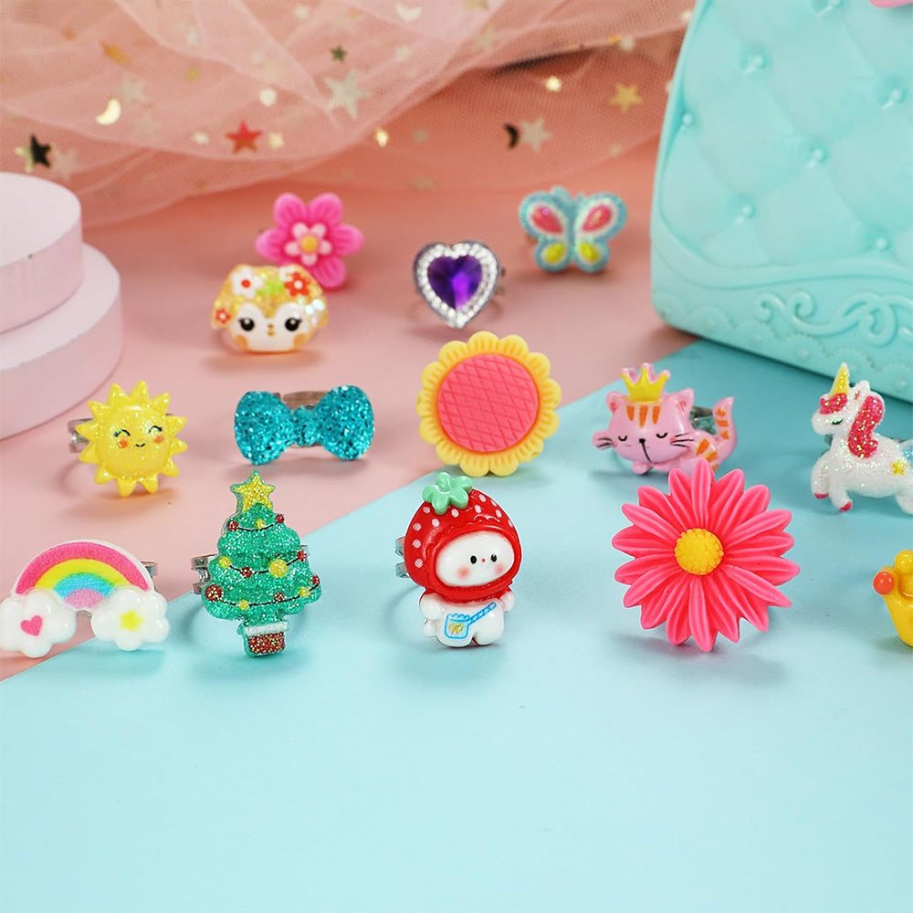 24PCS Adjustable Jewelry Rings Set Girls Pretend Play Rings