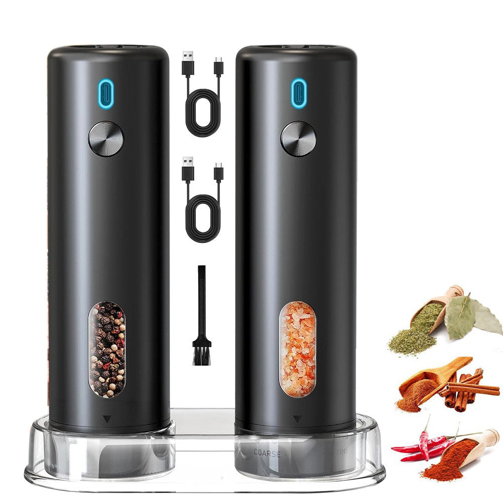 2 Pack Rechargeable Electric Salt Pepper Grinders with 5 Coarseness Levels