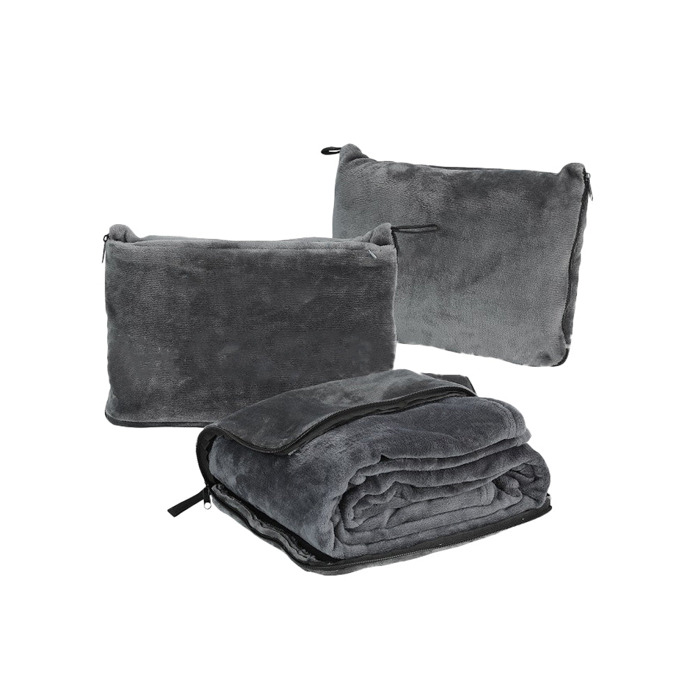 2-in-1 Travel Blanket and Pillow with Hand Luggage Belt and Backpack Clip