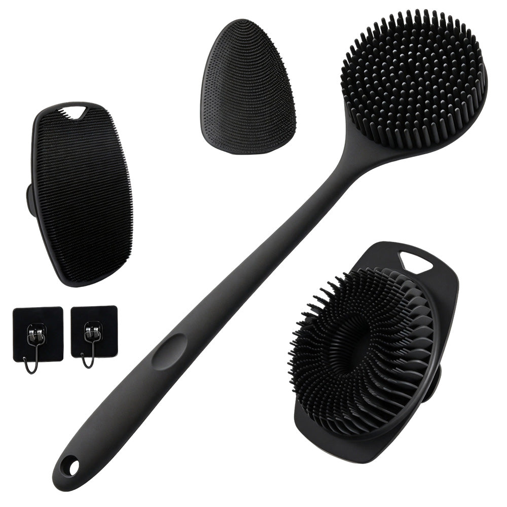 4 Piece Silicone Bath Brush Set with Long Handle Brush