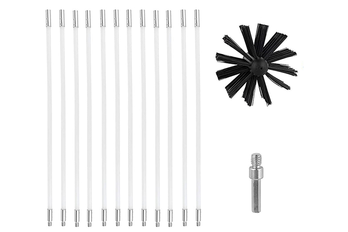 Chimney Cleaning Brush Kit for Fireplace and Flue with Extendable Rods