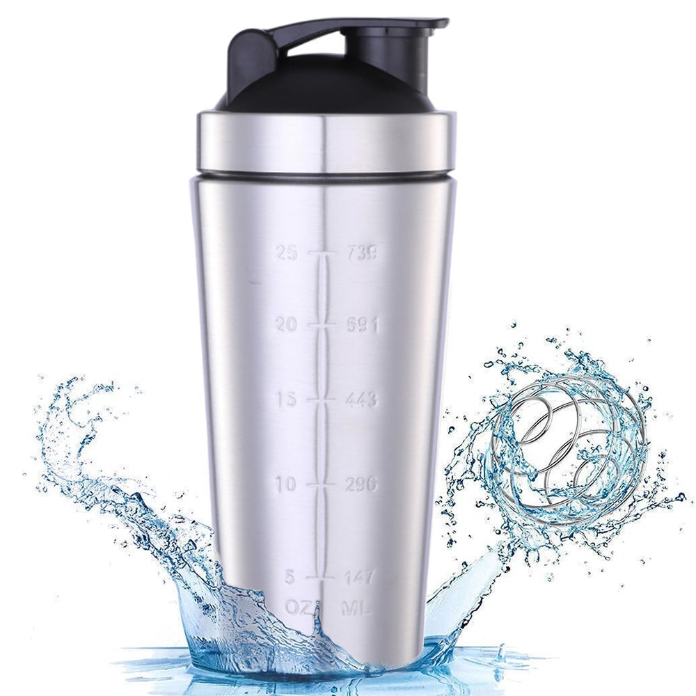 750ml Stainless Steel Protein Shaker Bottle with Mixing Ball