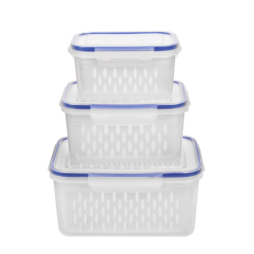 3Pack Fridge Food Storage Container Sets with Lids and Strainer