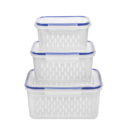 3Pack Fridge Food Storage Container Sets with Lids and Strainer