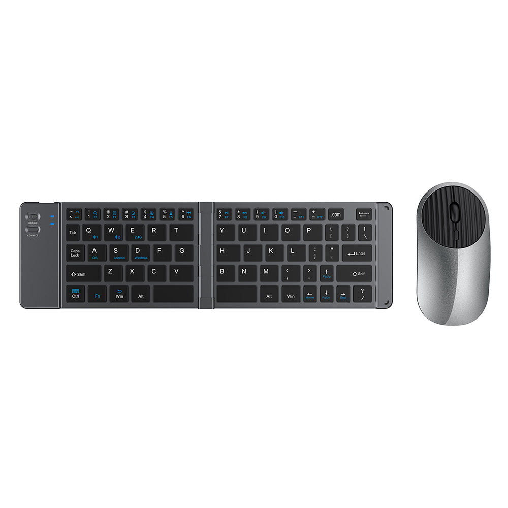 Foldable Wireless Keyboard Mouse Set Tri-Mode Bluetooth 2.4G Rechargeable