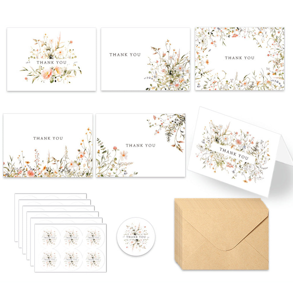 36 Pack Floral Thank You Cards Bulk with Kraft Envelopes Matching Stickers