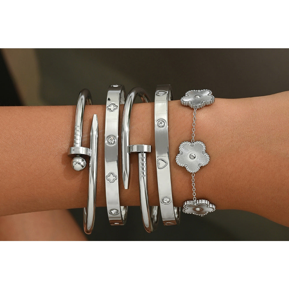 5Pcs Stainless Steel Open Cuff Bracelets and Chain Bracelet Set