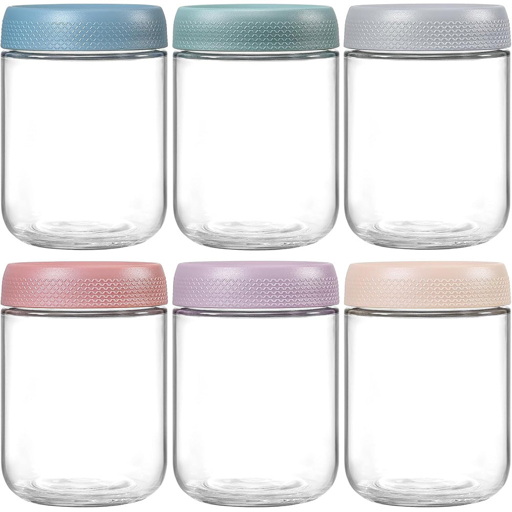 6 Pcs Glass Storage Jars with Airtight Lid Oatmeal Food Storage Container for Kitchen Pantry