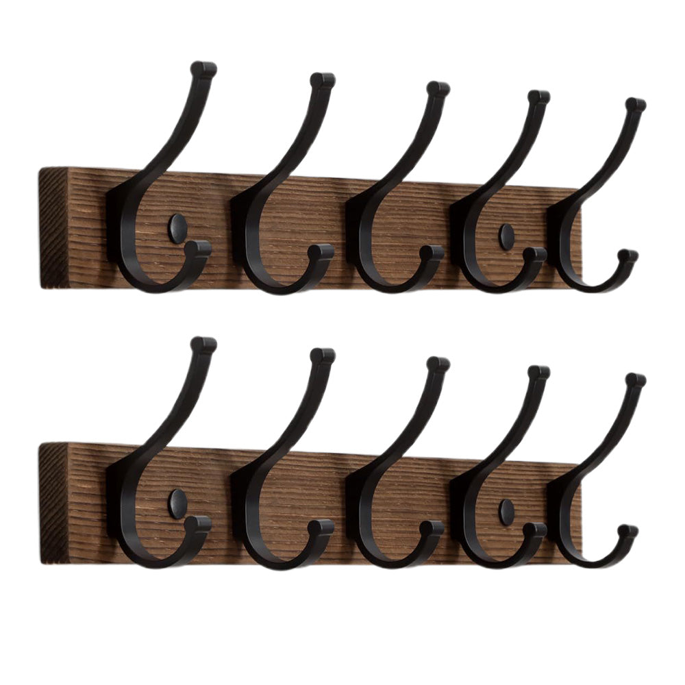 2X Wall Mounted Wooden Coat and Hat Rack 42 cm Rustic Style for Entryway Bedroom