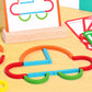 142Pcs Wooden Pattern Blocks Set with Sticks and Rings Brain Teaser Toys