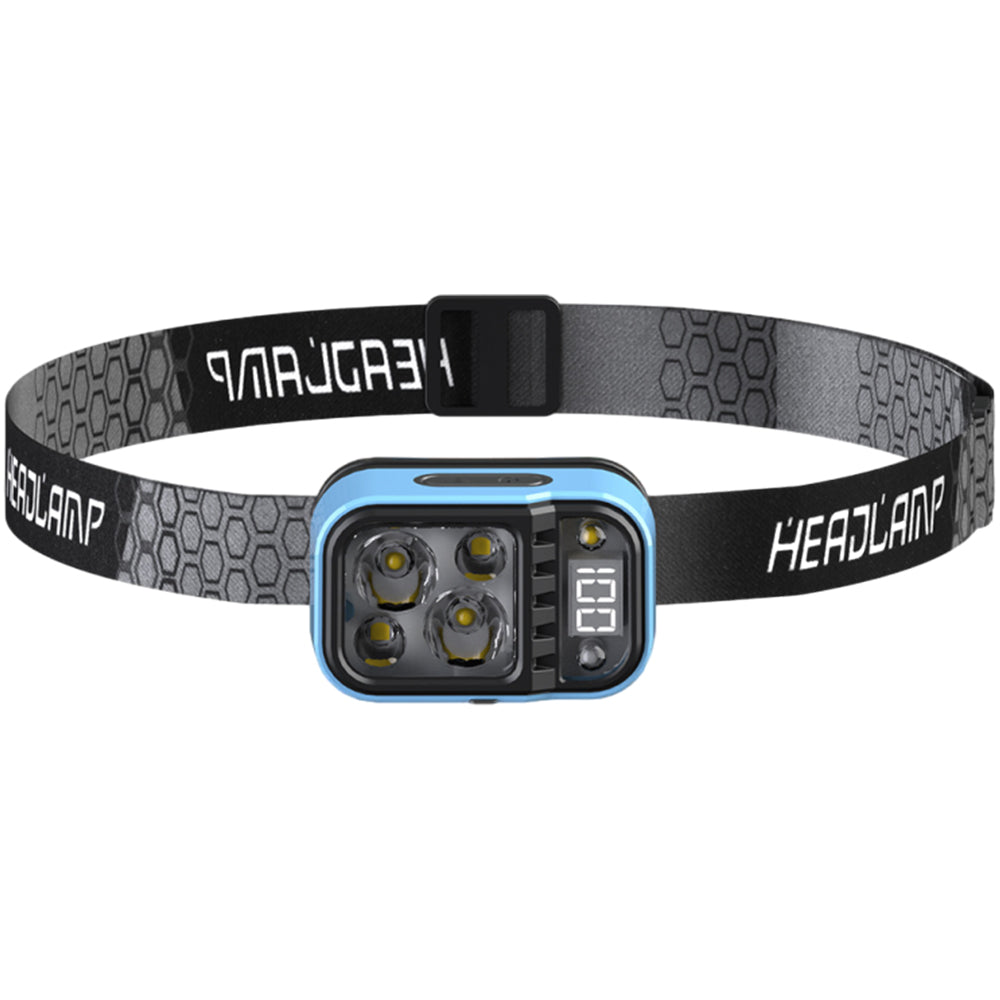 Rechargeable LED Headlamp Water-Resistant Motion Sensor Head Torch-Black and blue