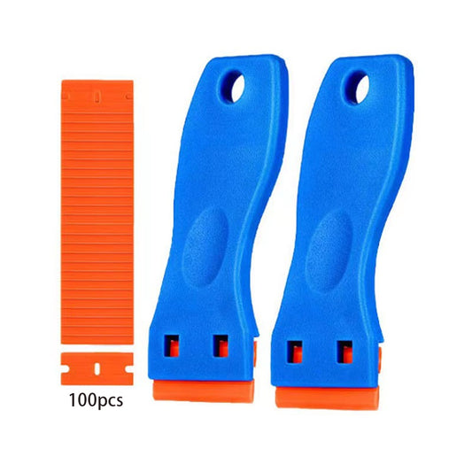 Plastic Razor Blade Scraper with 2Pcs Scraper Tool and 100Pcs Plastic Blades Cleaning