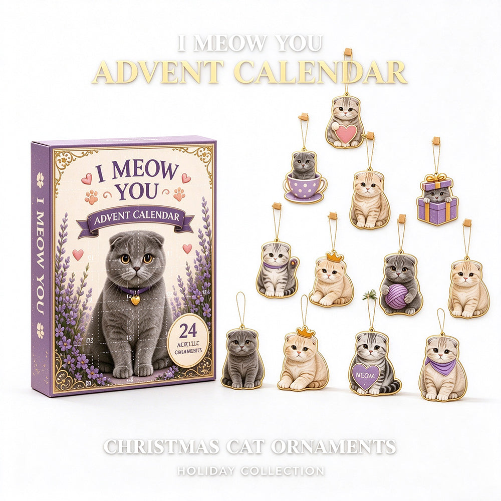2D Acrylic Advent Calendar with 24 Cat Ornaments for Christmas Holiday Decor