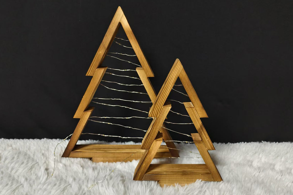 2Pcs Christmas Decor Lights Wooden Christmas Tree with Light Christmas Decorations