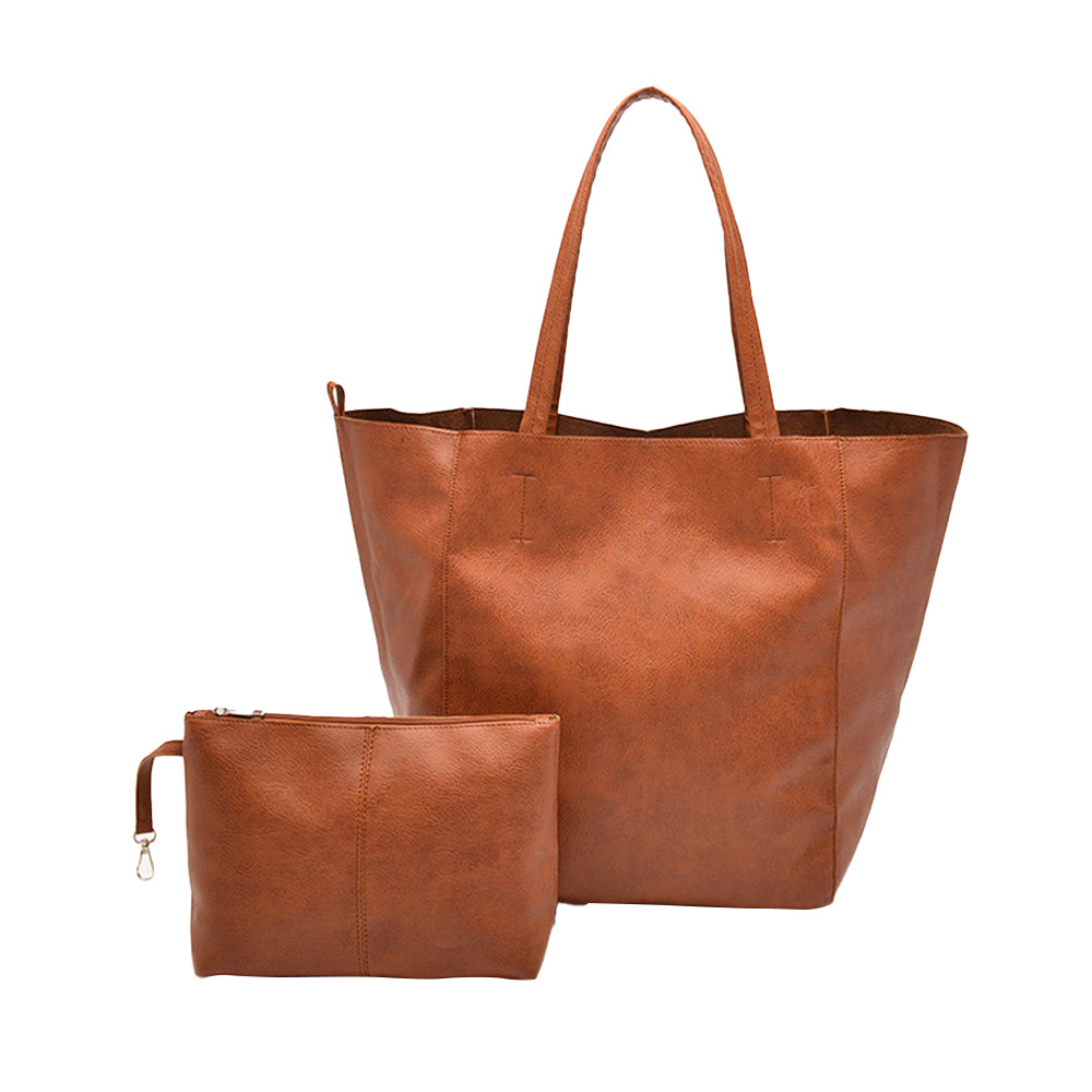 PU Leather Oversized Tote Bag with Internal Cosmetic Bag