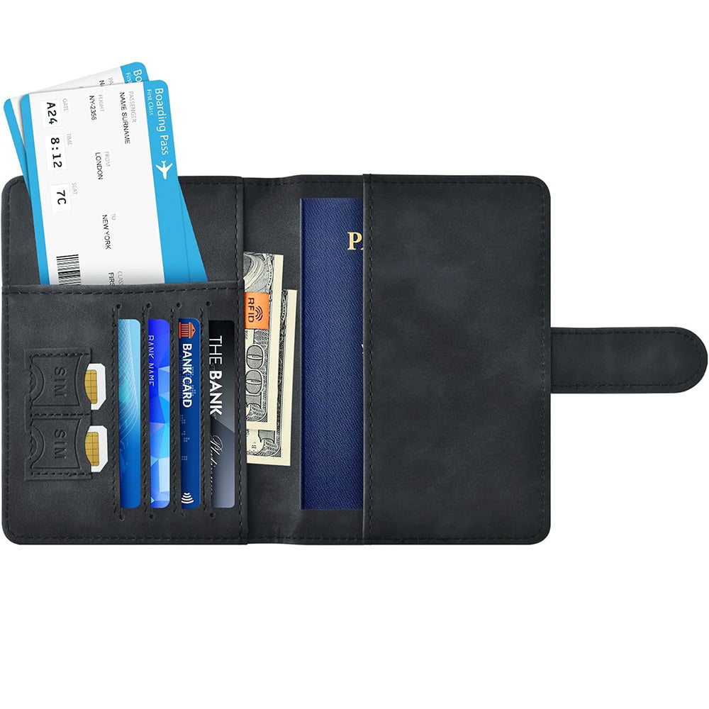 Passport Holder RFID Blocking Leather Cover Wallet With Closure For Travel Essentials