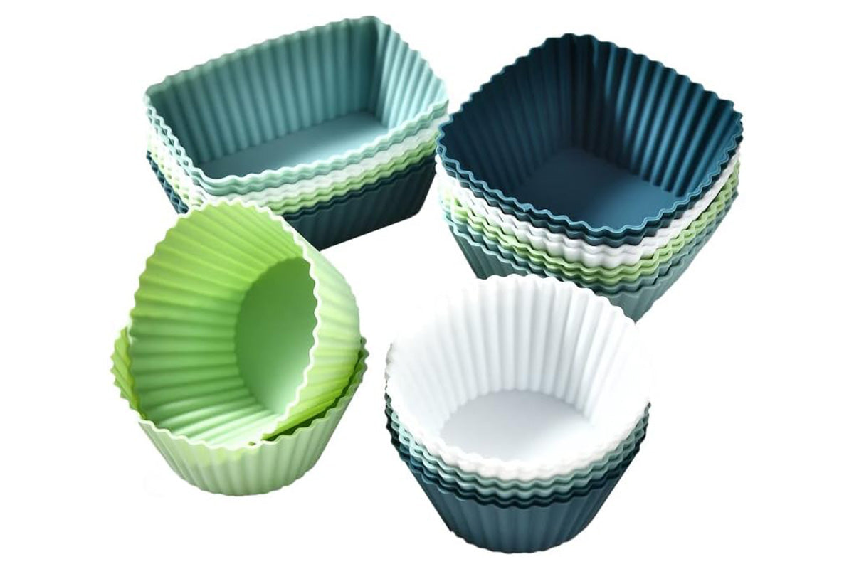 24-Pack Silicone Cupcake Baking Cups Mixed Colors & 3 Shapes