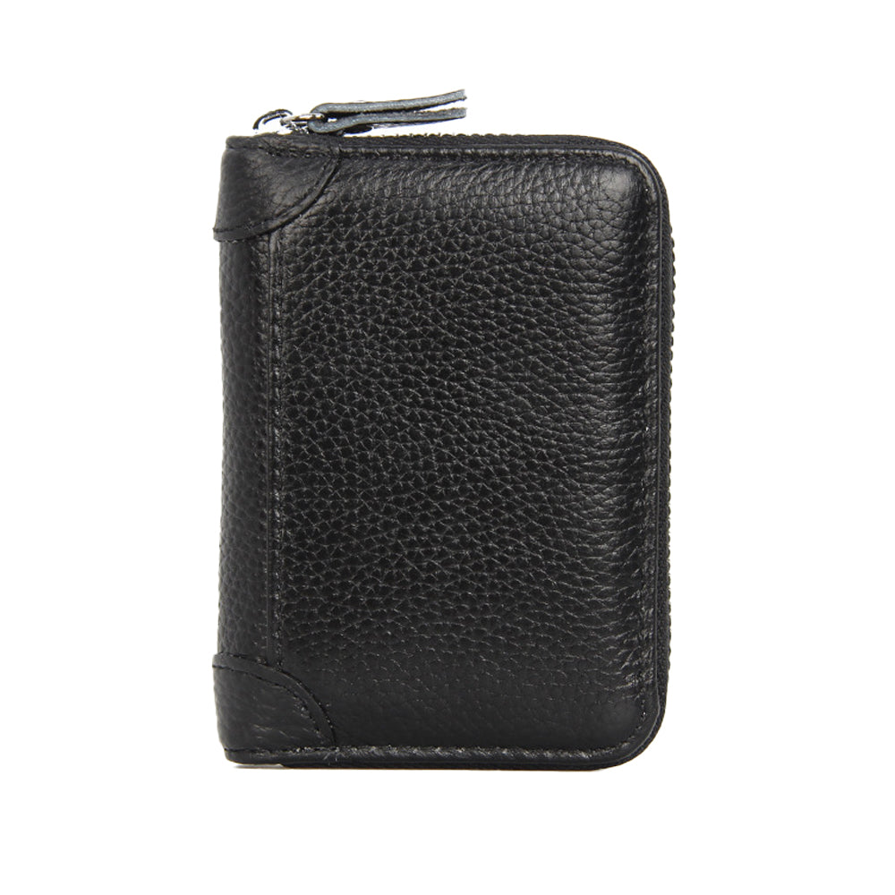 Genuine Leather RFID Blocking Card Holder Wallet with Zipper