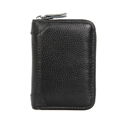 Genuine Leather RFID Blocking Card Holder Wallet with Zipper