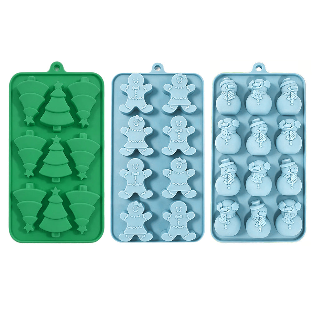 3Pcs Christmas Silicone Mold Set Tree Gingerbread Man Snowman