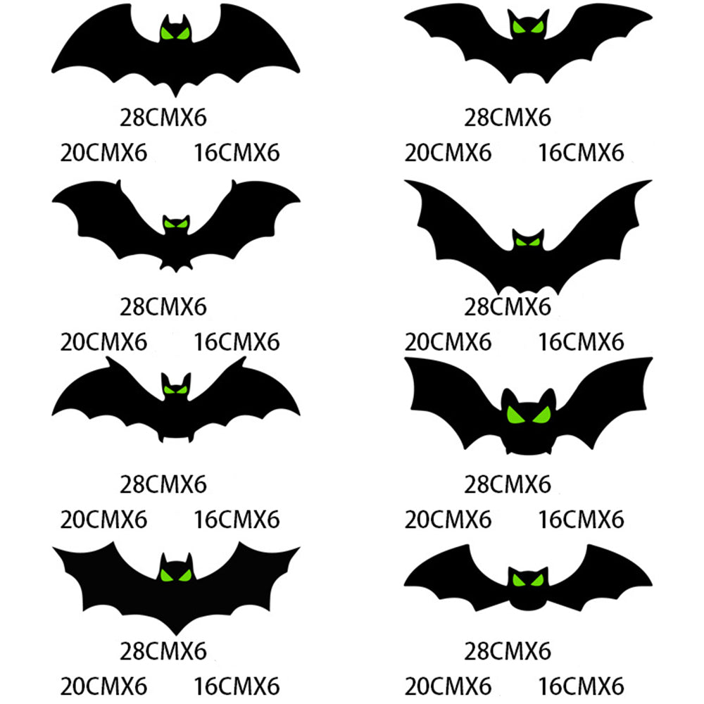 144Pcs 3D Black Bat With Glow Eyes Halloween Decorative Bats Wall Stickers