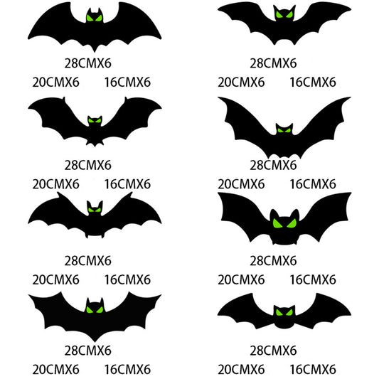 144Pcs 3D Black Bat With Glow Eyes Halloween Decorative Bats Wall Stickers