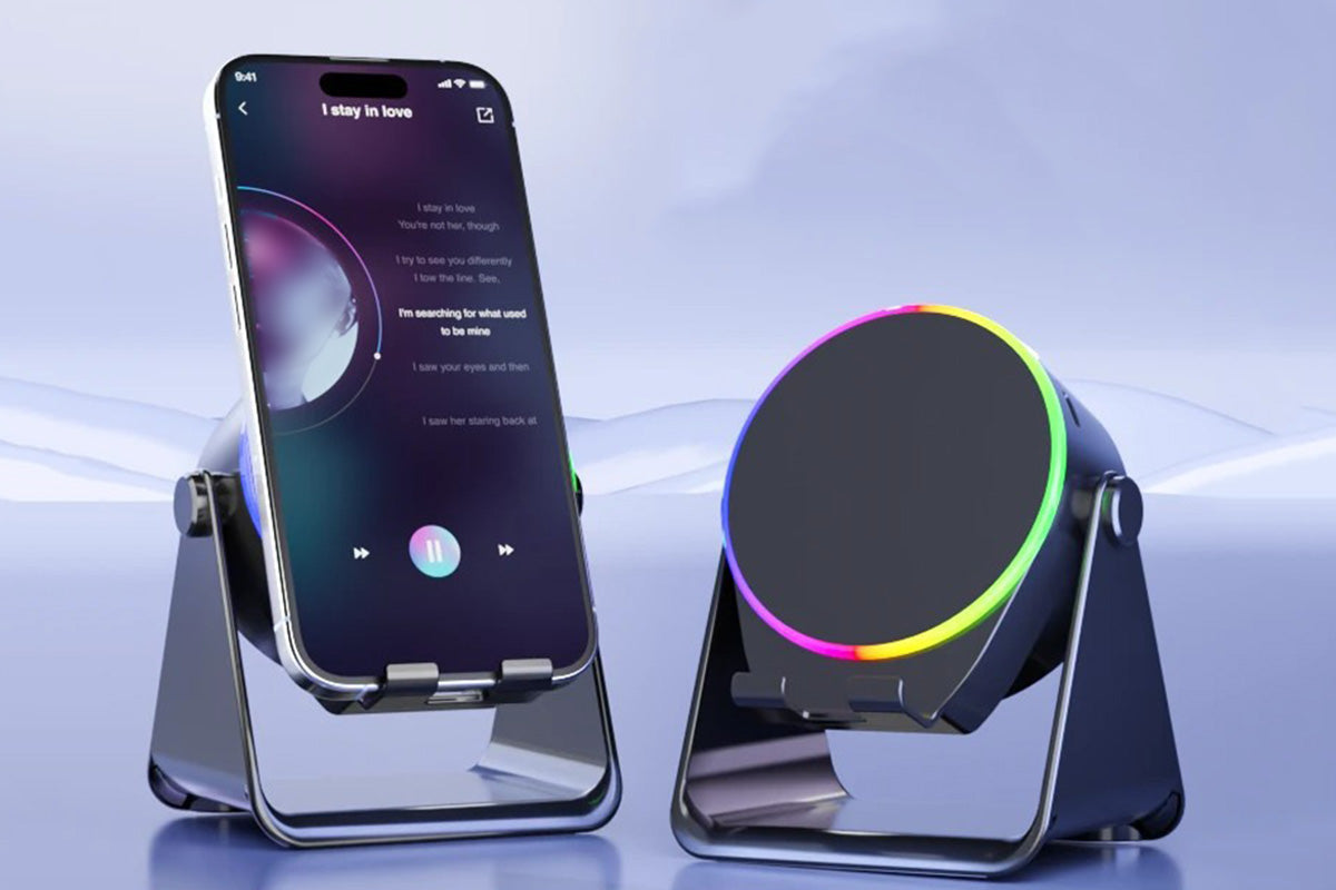 4 in 1 Wireless Induction Speaker Bluetooth Speaker with 360 Adjustable Phone Holder