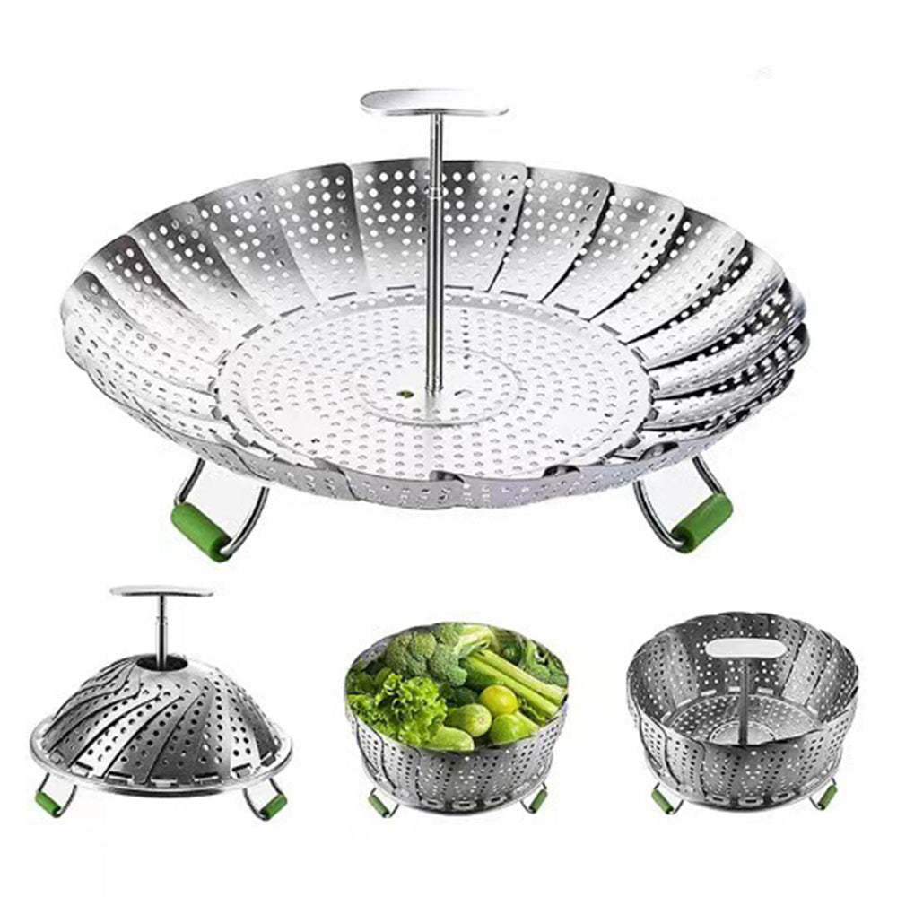 2Pcs Removable Handle Stainless Steel Folding Steamer Tray