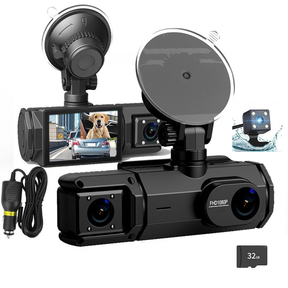 3 Channel Dash Cam Front and Rear Car Dash Camera With Motion Detection