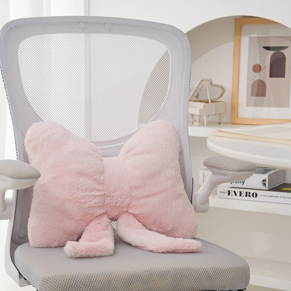 Soft Furry Bow Throw Pillow Plush Decorative Cushion Pink