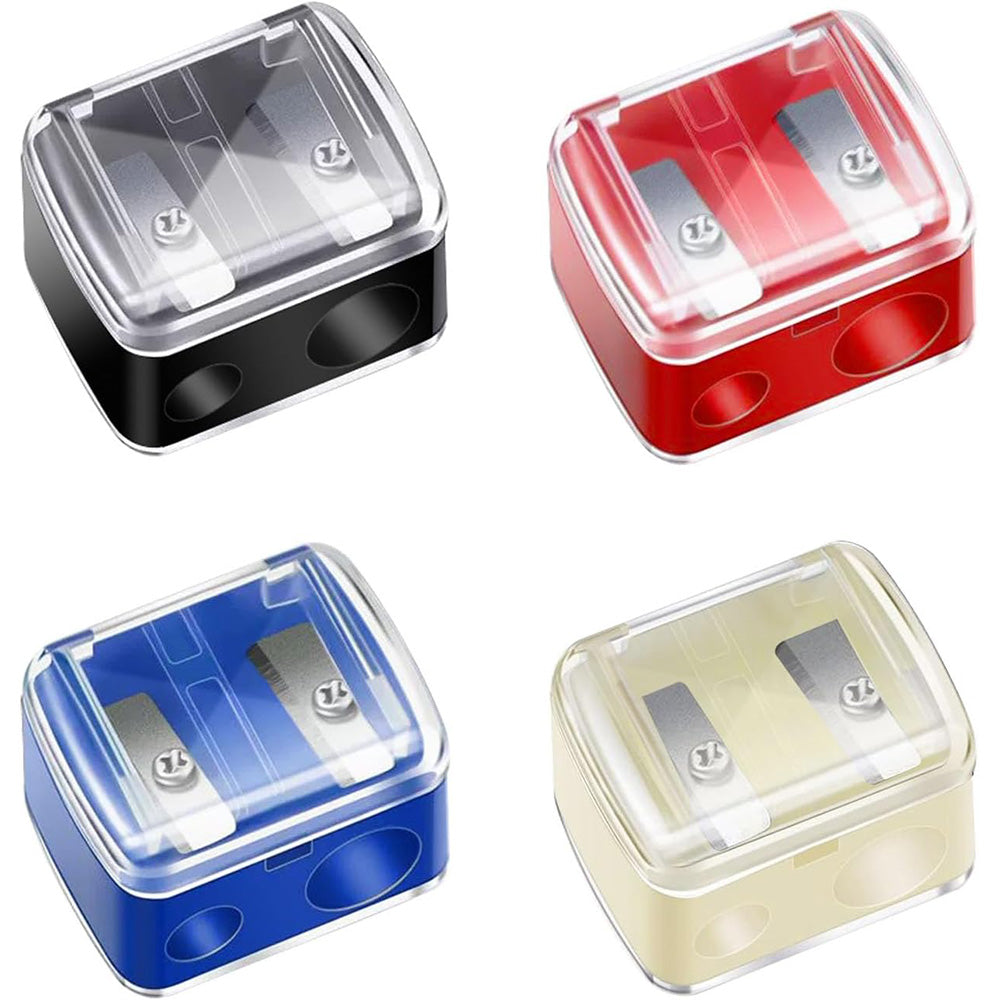 4 Pcs Dual-Hole Makeup Pencil Sharpeners with Clear Caps