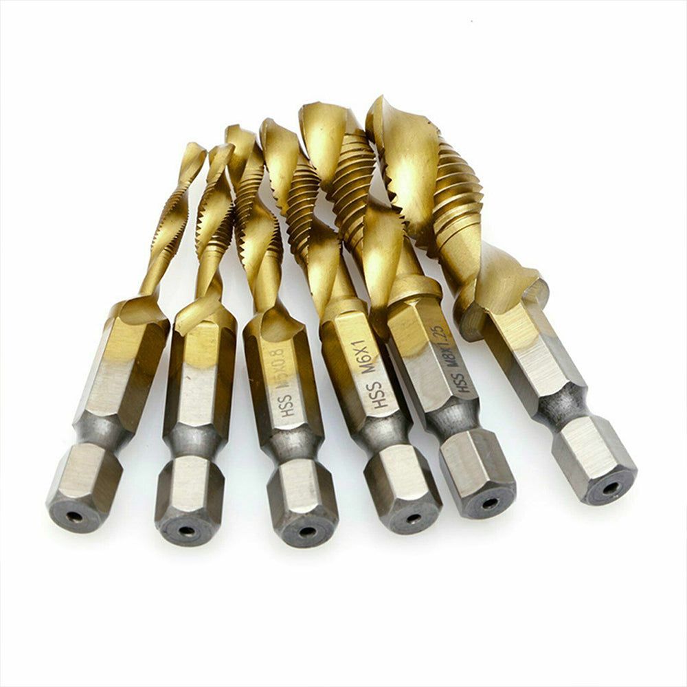 6Pcs HSS Hex Shank Tap Drill Bits Tools Set