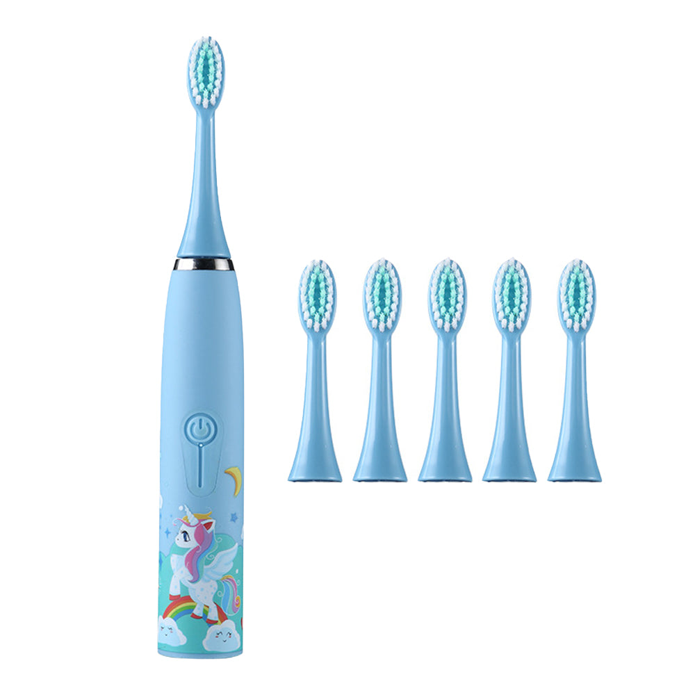 Cute Cartoon Electric Soft Toothbrush with 6 Replacement Electronic Toothbrush Heads
