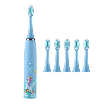 Cute Cartoon Electric Soft Toothbrush with 6 Replacement Electronic Toothbrush Heads