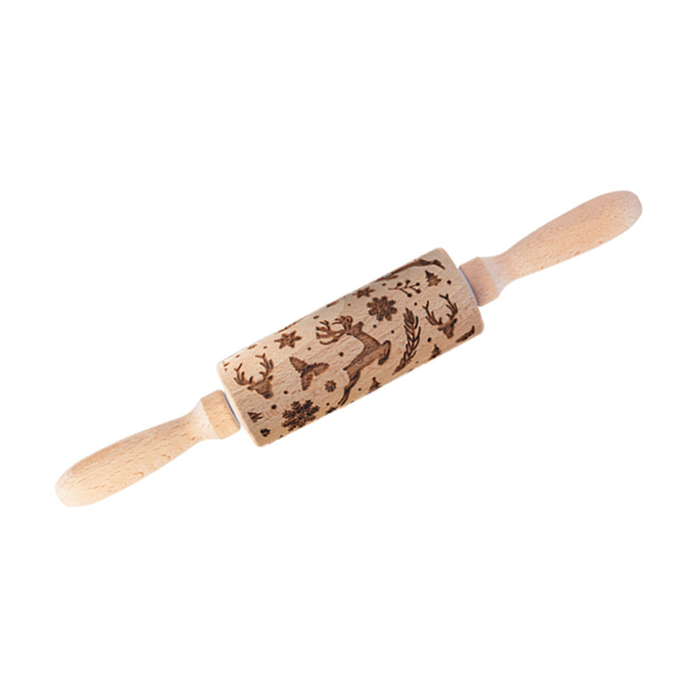 Christmas Embossing Rolling Pin Wooden Dough Roller-ELK