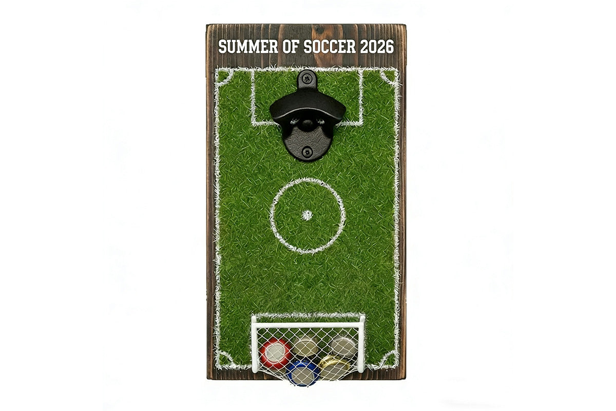 Soccer Field Wall Mounted Bottle Opener with Goal Net Cap Catcher Football Themed Beer Cap Opener