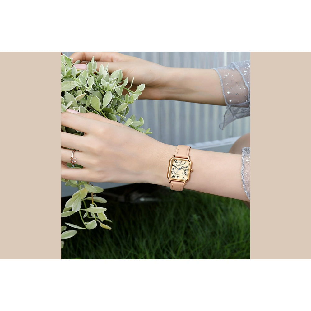 Retro Ladies Rectangular Watch with Leather Band