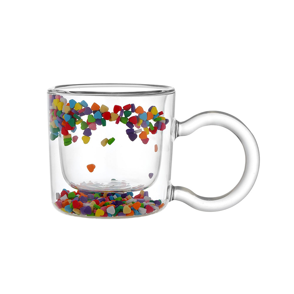Double Wall Glass Cup with Colorful Love Granule Fillings