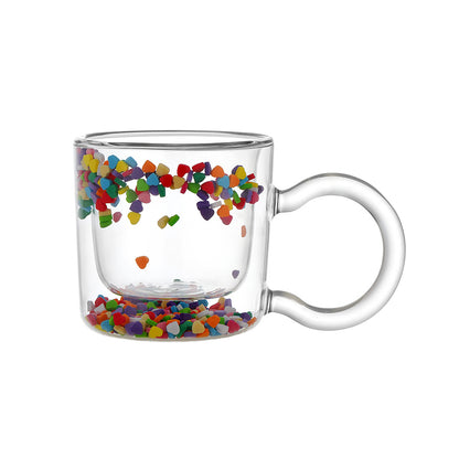 Double Wall Glass Cup with Colorful Love Granule Fillings