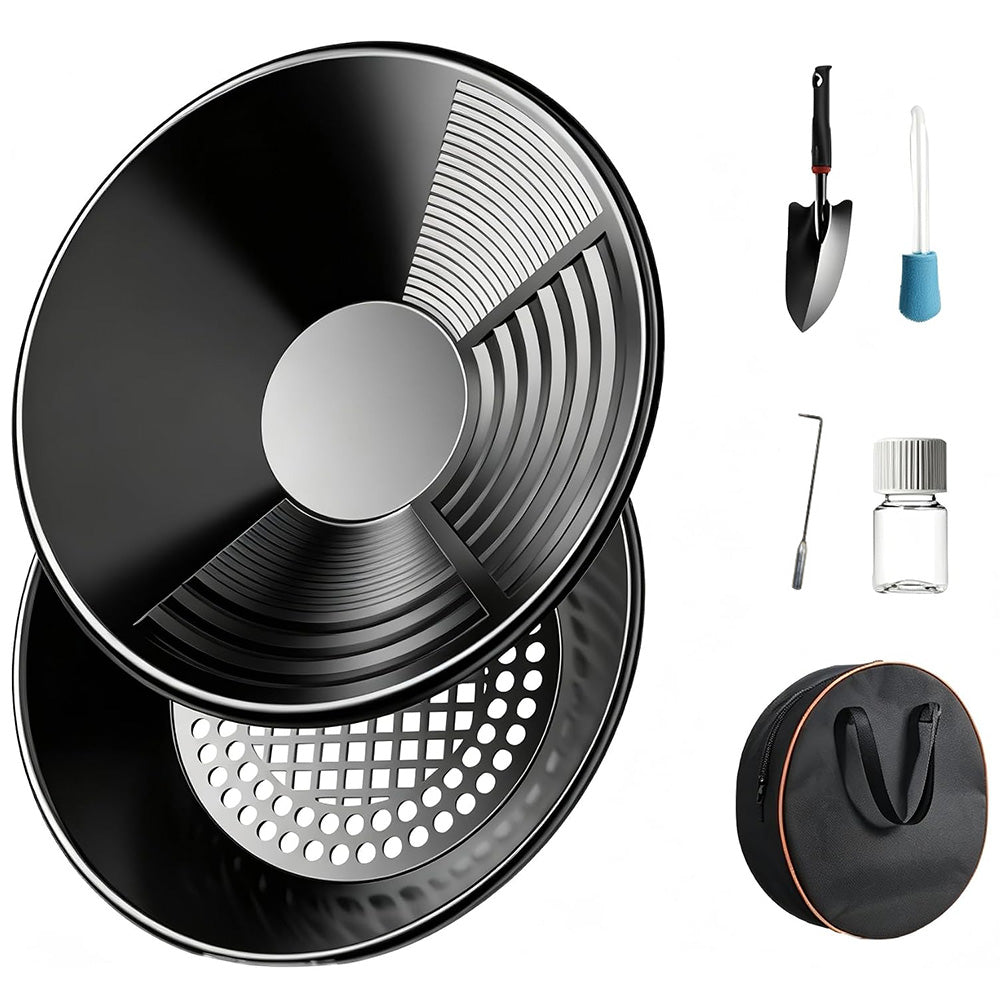 7 Piece Black Gold Panning Prospecting Kit with Pan Shovel Vial and Bag