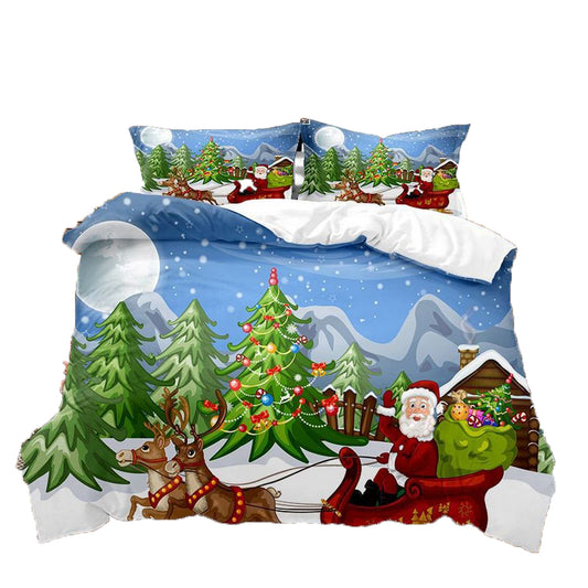 Christmas 3pcs Bedding Set Double Queen King Size Quilt Cover Pillowcases Set-Style 2