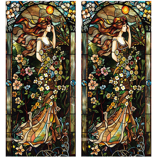 2Pcs Static Cling Window Film Stained Glass Sticker Fairy Decor Glass Privacy Film