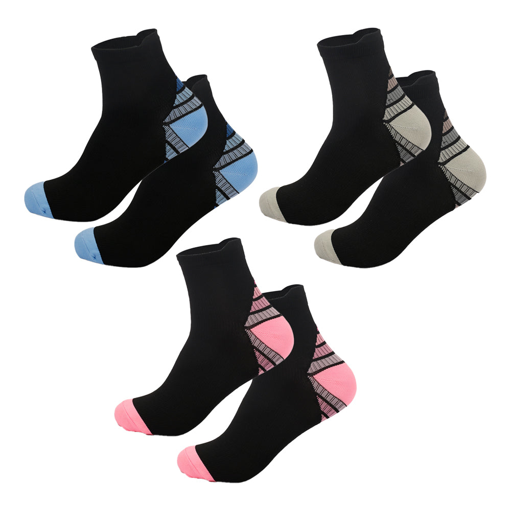 3Pcs Plantar Fasciitis Compression Socks Foot Sleeve Ankle Support Brace Achy-Blue+Pink+Grey