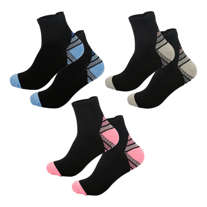 3Pcs Plantar Fasciitis Compression Socks Foot Sleeve Ankle Support Brace Achy-Blue+Pink+Grey