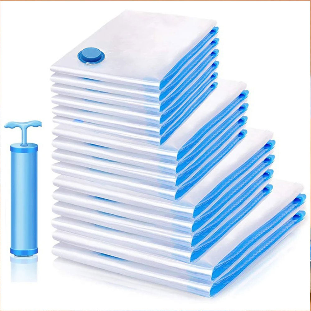 20Pcs Set Vacuum Compression Zipper Storage Bags with Airtight Valve and Hand Pump Space Saver Bags