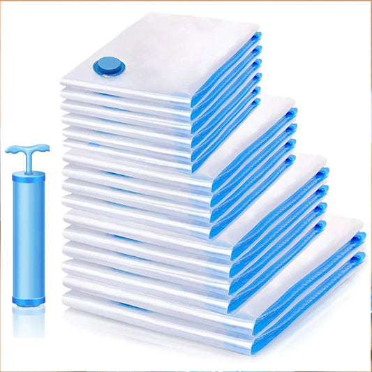 20Pcs Set Vacuum Compression Zipper Storage Bags with Airtight Valve and Hand Pump Space Saver Bags