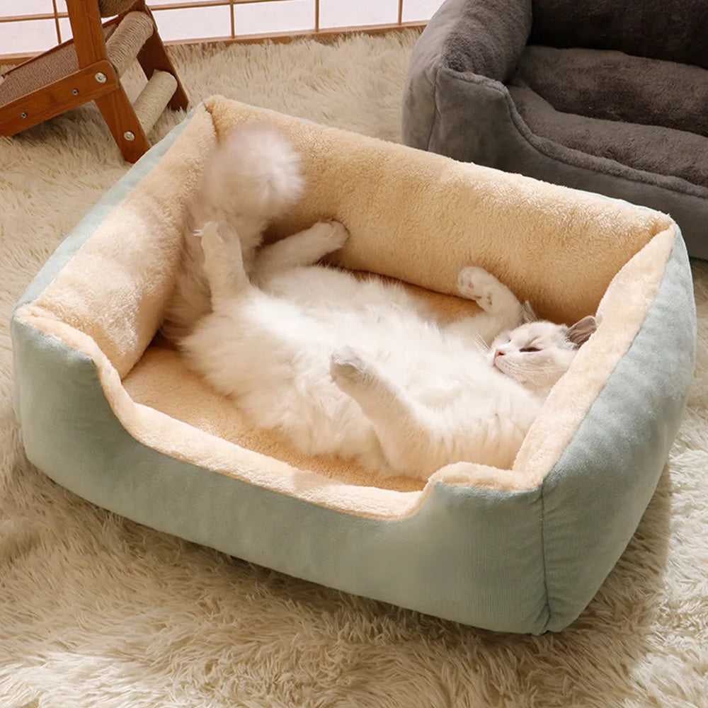 Rectangle Plush Pet Bed Dog Sofa Cozy Puppy Cat Bed-Green