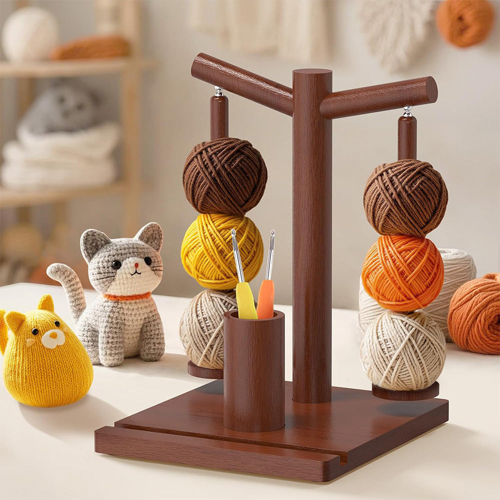 Wooden Yarn Holder for Crocheting and Knitting with Phone stand