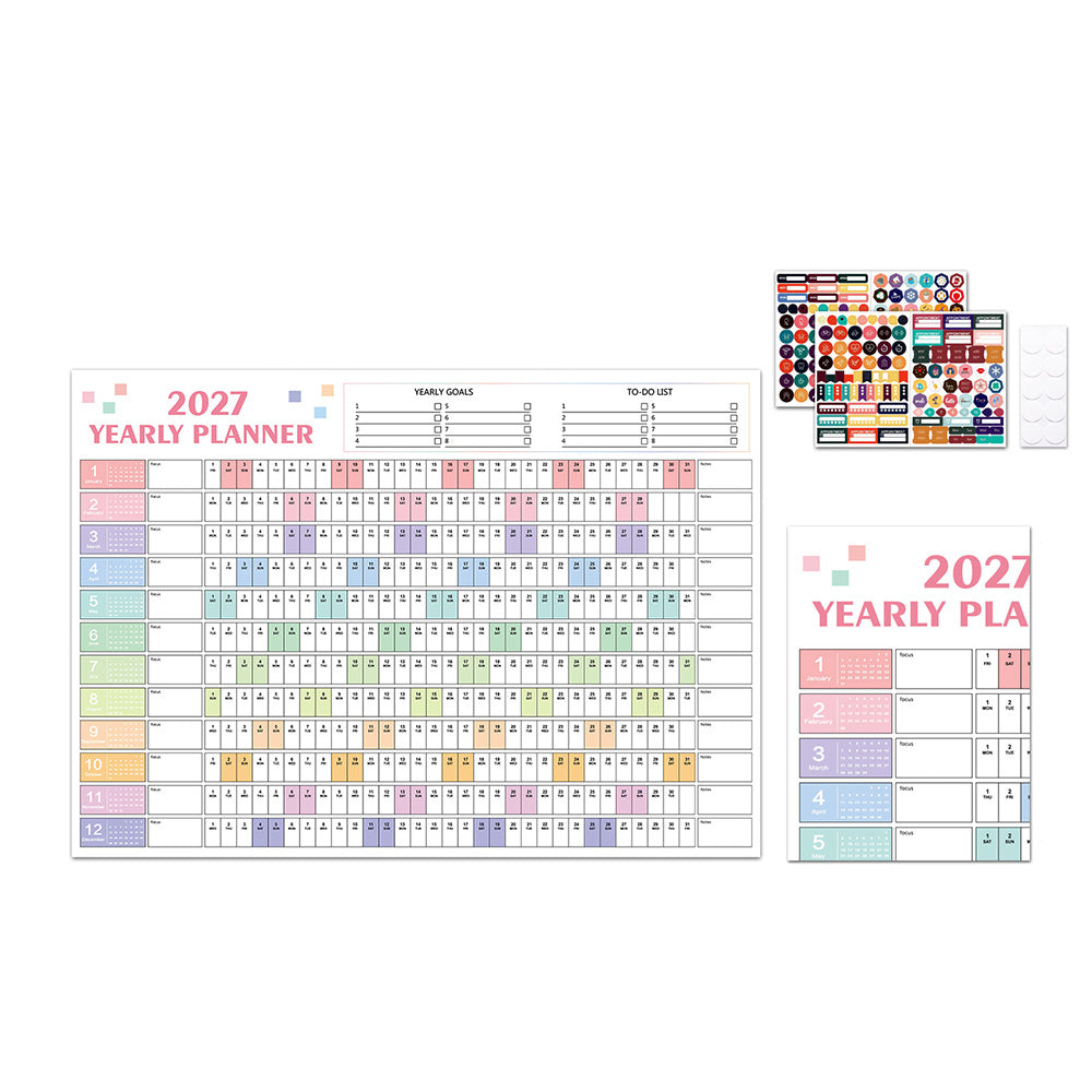 2027 Full Year Wall Calendar for Home Office and School Planning