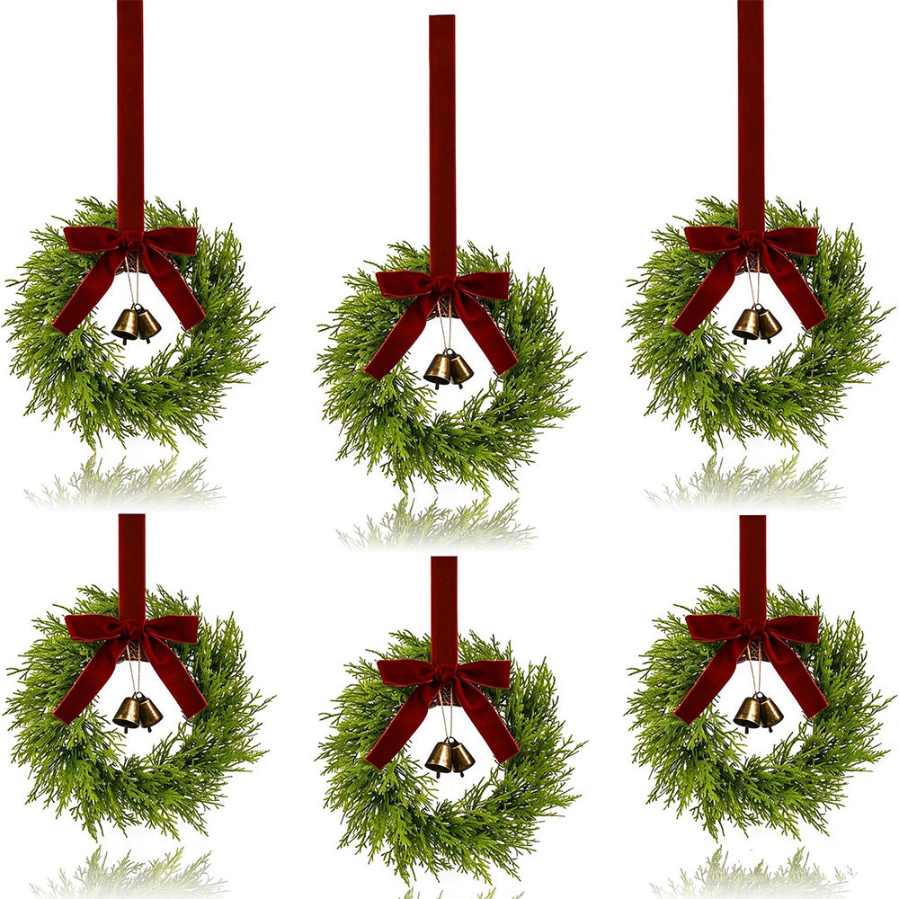 Vintage Brass Bell Christmas Wreaths with Burgundy Bow